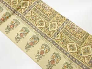 草花に華文・幾何学模様織出し名古屋帯